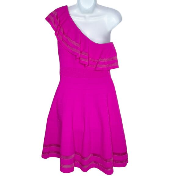 Ted Baker 8 NEW Streena Knit Skater Dress One Shoulder Hot Pink Barbie - Picture 3 of 12